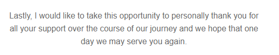 HelloGold app shutdown email snippet 2